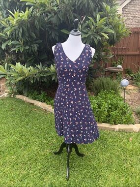 Draper James Navy Floral V-Neck Fit-and-Flare Dress